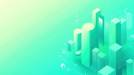 Poster - Isometric illustration of a futuristic green city with tall buildings and technological elements.