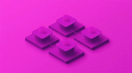 Aufkleber - Abstract 3D isometric network illustration with interconnected nodes on a vibrant pink background.