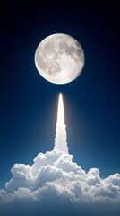 Wall Mural - A rocket launching into the sky with a full moon in the background