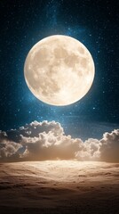 Wall Mural - A full moon in the night sky with clouds and stars
