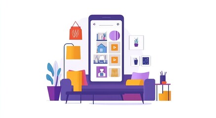 Aufkleber - Online shopping app interface displayed on a smartphone in a living room setting.