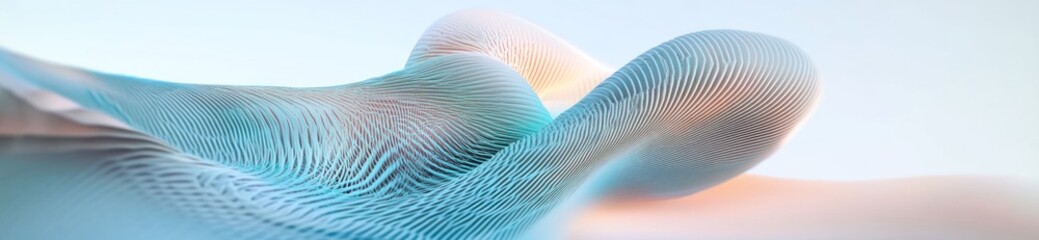 Poster - Abstract flowing pastel blue and orange wave forms.