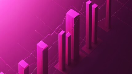Aufkleber - Abstract isometric graph showing upward trend, growth, and progress in vibrant pink hues.