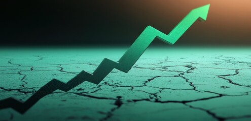 Aufkleber - Upward trending arrow on cracked earth surface.