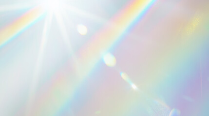 Wall Mural - holographic rainbow light refraction texture overlay with abstract soft bokeh effect on a transparen