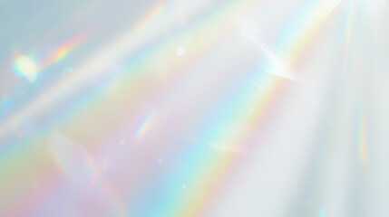 Wall Mural - holographic rainbow light refraction texture overlay with abstract soft bokeh effect on a transparen