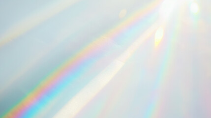 Wall Mural - holographic rainbow light refraction texture overlay with abstract soft bokeh effect on a transparen