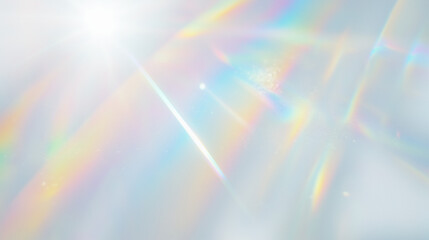 Wall Mural - holographic rainbow light refraction texture overlay with abstract soft bokeh effect on a transparen