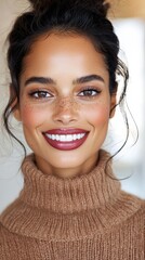 Poster - A woman with freckles smiles at the camera