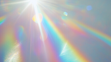 Wall Mural - holographic rainbow light refraction texture overlay with abstract soft bokeh and prizm effect on a 
