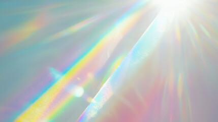 Wall Mural - holographic rainbow light refraction texture overlay with abstract soft bokeh and prizm effect on a 