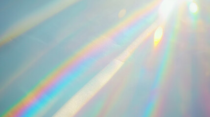 Wall Mural - holographic rainbow light refraction texture overlay with abstract soft bokeh and prizm effect on a 