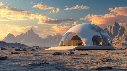 Canvas Print - Futuristic Dome House on an Alien Planet Landscape