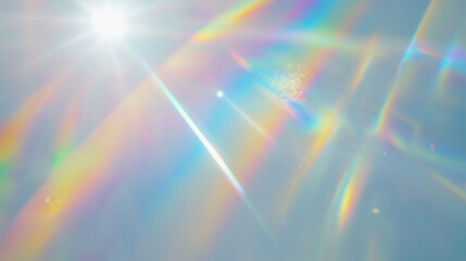 Wall Mural - holographic rainbow light refraction texture overlay with abstract soft bokeh and prizm effect on a 