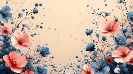 Wall Mural - Pastel Peach and Blue Floral Arrangement Design