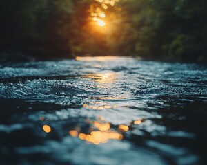 Poster - Sunset reflecting on a flowing river.