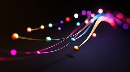 Poster - An abstract financial graph with curved lines and colorful dots, symbolizing growth and trends in business finance, positioned on a dark gradient background.