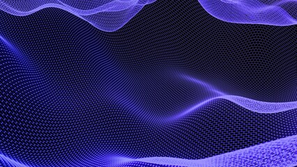 Aufkleber - Hexagonal Grid with Flowing Blue Abstract Mesh on Black Background