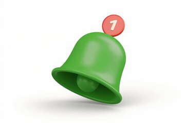 Leinwandbilder - A green bell with a red notification badge indicating one new notification.