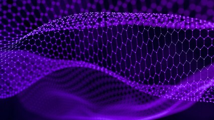 Aufkleber - Hexagonal Grid with Flowing Blue Abstract Mesh on Black Background