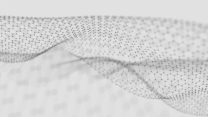 Wall Mural - Hexagonal Abstract Mesh Wave with Black Dots on White Background