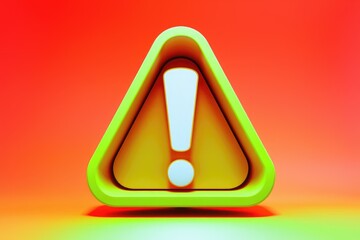 Fototapete - A vibrant 3D rendering of a triangular warning sign with an exclamation mark, symbolizing caution or alert.