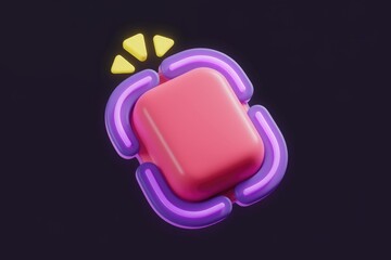 Aufkleber - Abstract 3D render of a pink square with purple neon glowing frame and yellow highlights.