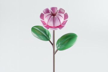 Aufkleber - A stylized 3D render of a pink flower with green leaves, minimalist and clean design.