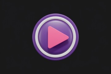 Fototapete - A 3D rendered pink play button inside a purple and white circle on a transparent background.