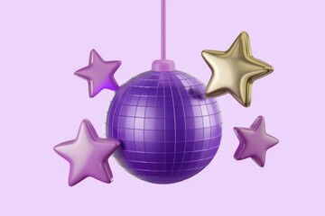 Aufkleber - Purple disco ball with hanging stars; festive, celebratory, and joyful.