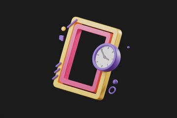 Aufkleber - 3D render of a colorful frame with a clock, symbolizing time management and productivity.
