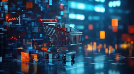Online Shopping Cart with Digital Background
