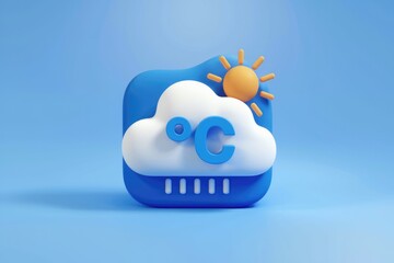 Aufkleber - 3D weather app icon depicting partly cloudy weather with a sun and temperature in Celsius.