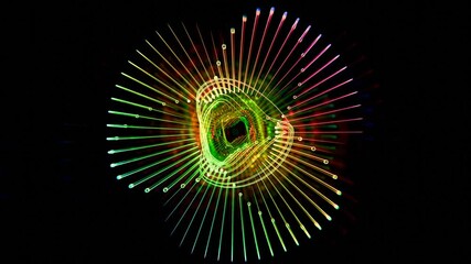 Leinwandbilder - Abstract Neon Spiral with Multicolored Radiant Lines on Black Background