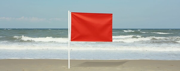 Wall Mural - red flag on a beach warns of dangerous conditions in the ocean.