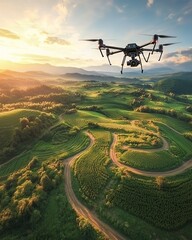 Aufkleber - Futuristic smart farming, technologybased solutions for food production, drones, sensors, and AIdriven tools, modern agricultural landscape, highquality, 4K resolution
