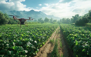 Poster - Hightech farming with smart agriculture solutions, drones, sensors, automated equipment, precision agriculture for sustainable food production, ultrarealistic, HD quality