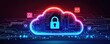 © Navaporn - A digital cloud illustration featuring a secure lock symbol, emphasizing cybersecurity and data protection with vibrant neon colors and tech elements.