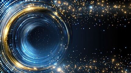 Wall Mural - abstract futuristic background combines blue glowing hexagons with a dna helix, showcasing technolog