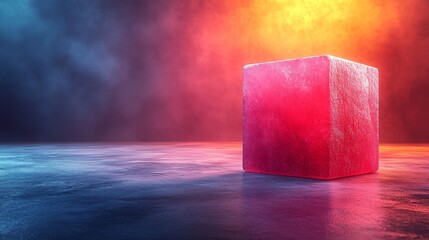 Poster - A red cube is sitting on a wet floor