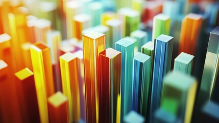 Poster - A detailed D bar chart displaying investment growth, with bars in vibrant colors and a sleek glass-like finish, highlighting the importance of data in financial decisions.