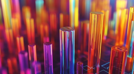 Poster - A detailed D bar chart displaying investment growth, with bars in vibrant colors and a sleek glass-like finish, highlighting the importance of data in financial decisions.