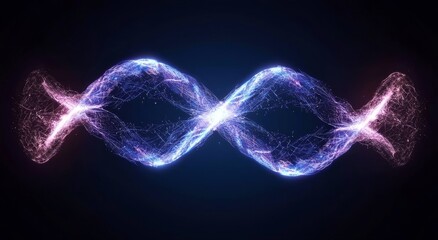 Fototapete - A contemporary digital technology illustration showcasing abstract futuristic molecules with polygonal shapes on a dark blue backdrop.