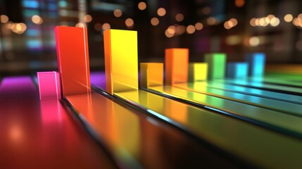 Poster - A dynamic D bar chart showcasing fluctuating financial data, featuring glossy bars in different colors, reflecting light and adding depth to the presentation.