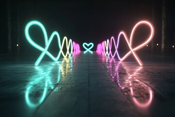 Fototapete - A 3D render showing the spectrum of colorful neon lights, a loop, ultraviolet light, quantum energy, a glowing line, a string, and an abstract background