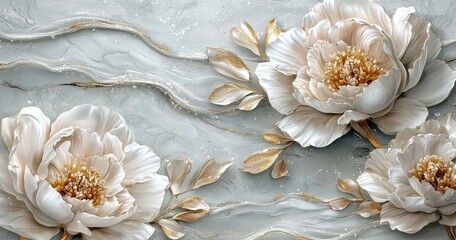 Aufkleber - Art background with a peony bouquet and flowers border. Wedding backdrop or Valentine's Day idea.
