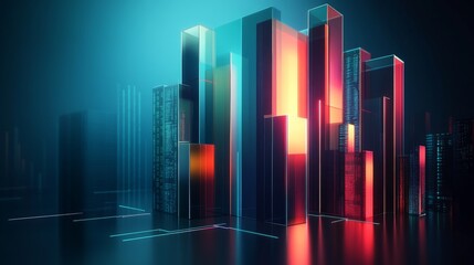 Leinwandbilder - A modern D financial bar graph with interconnecting bars, symbolizing relationships between different financial indicators, rendered in a sophisticated color palette.