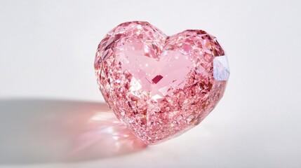 Wall Mural - A sparkling pink heart, gleaming with soft light, floating in the middle of a white backdrop