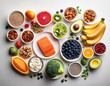 © mou - protein, food, background, health, fruit, fish, green, apple, cooking, healthy, healthy food, diet, vegetable, avocado, organic, nutrition, salmon, ingredient, seed, cereal, nut, almond, broccoli, ses