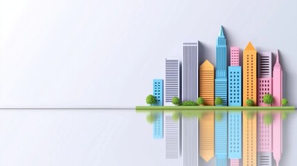 Canvas Print - Colorful Vibrant City Skyline with Futuristic Modern Skyscrapers and Architectural Elements